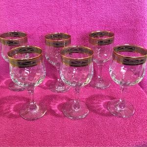 6 Vintage Italian Wine Glasses Gold / Platinum Rim, Cristalleria Fratelli Fumo